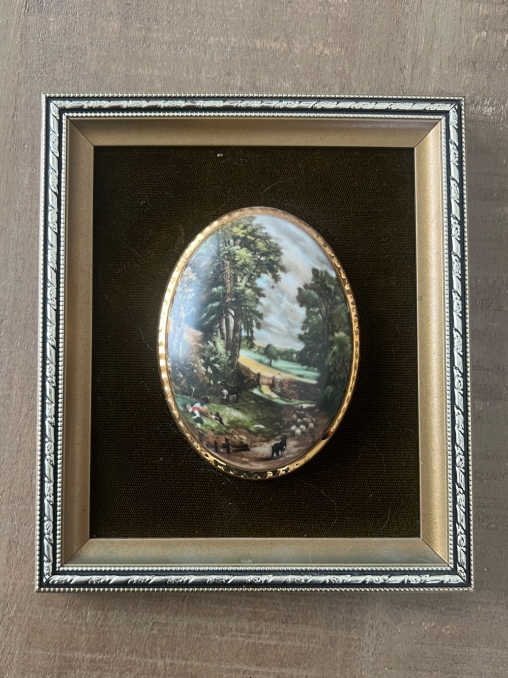 Vintage Oval “Corn Field” by Constable Fine Bone China in Gold Frame Artwork